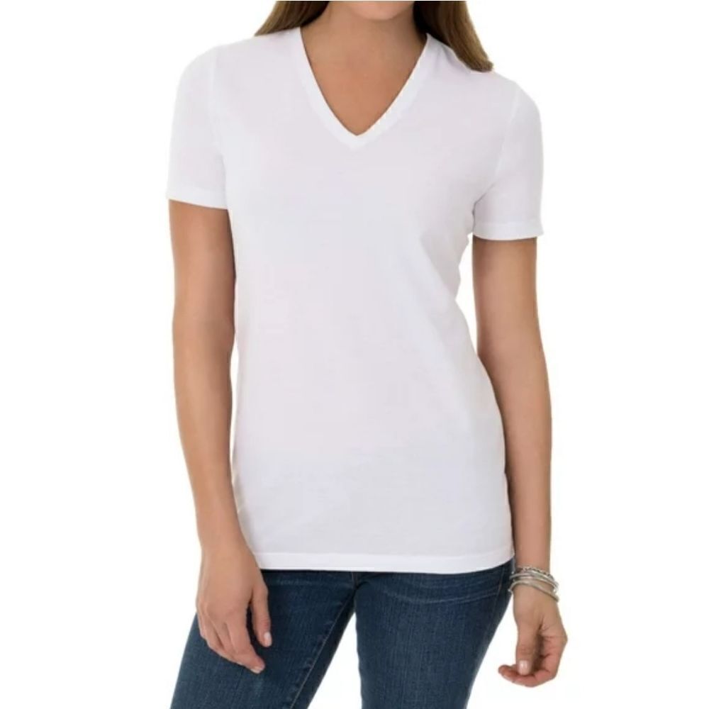 Time and Tru Women's Essential Short Sleeve V-Neck T-Shirt - Picture 1 of 12